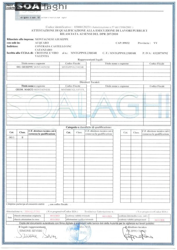 Certificazioni GMG Montagnese Costruzioni - Edilizia e Autotrasporti conto terzi